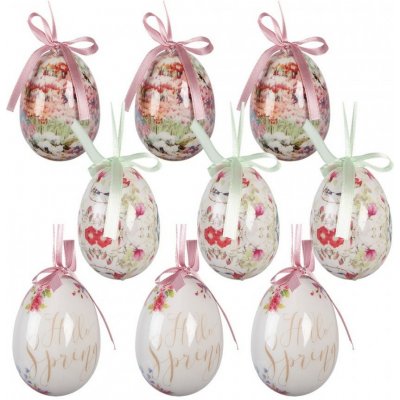 Clayre & Eef 9ks dekorace bílé závěsné vajíčko s květy Hello Spring Egg - Ø 5*8 cm – Hledejceny.cz