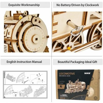 Robotime 3D dřevěné mechanické puzzle Parní lokomotiva 350 ks – Zboží Dáma