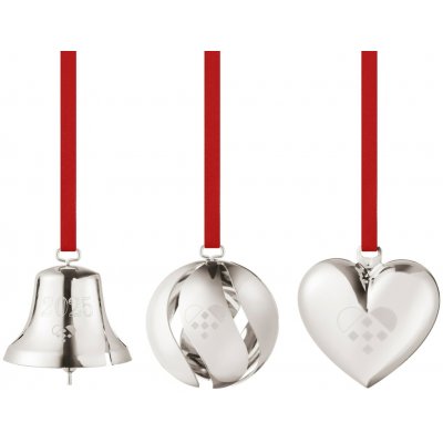 Georg Jensen Vánoční sada 3 ozdob 2025 Bell Ball Heart Palladium sběratelská edice, stříbrná barva, kov – Hledejceny.cz