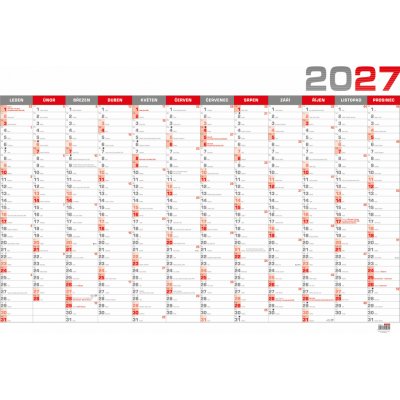 Nástěnný roční B1 964 x 670 mm červený 2027 – Zboží Mobilmania