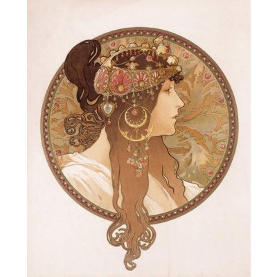 Mucha, Alphonse Marie - Obrazová reprodukce Byzantine head of a brunette; Tete byzantine d'une brunette, (35 x 40 cm) – Zboží Mobilmania