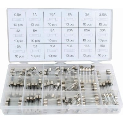 ASTA A-TC521 Autopojistky skleněné trubičkové, 0,5-30 A, 6x30 mm, pro autoveterány, sada 180 ks – Sleviste.cz