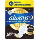 Always Ultra Secure Night Extra hygienické vložky vel. 5 s křidélky 32 ks – Sleviste.cz