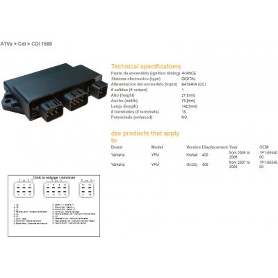 DZE jednotka zapalování CDI YAMAHA YFM 400 GRIZZLY 07-08; YFM 400 KODIAK 05-06 (1P1-85540-00) | Zboží Auto