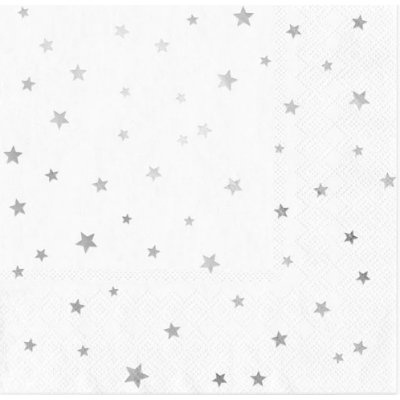 Party Pal Papírové ubrousky bílé se stříbrnými hvězdičkami 10 ks 33x33cm
