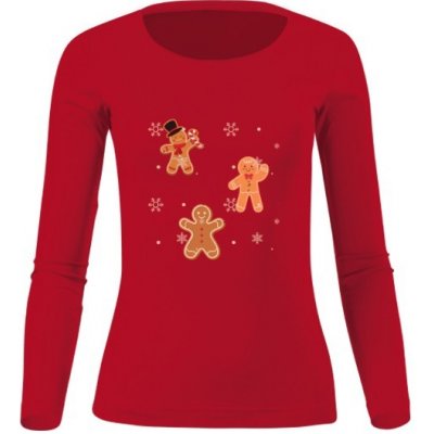 Tričko s potiskem Dámské vánoční triko Perníčky dámské Červená – Sleviste.cz