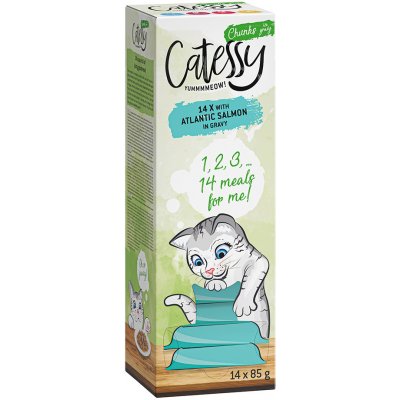 Catessy kousky v omáčce s atlantickým lososem 28 x 85 g – Sleviste.cz