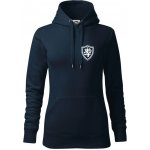 Český lev erb na prsu a na zádech mikina dámská Cape s kapucí Námořní modrá velmi tmavá téměř černá – Sleviste.cz