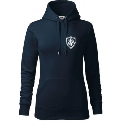 Český lev erb na prsu a na zádech mikina dámská Cape s kapucí Námořní modrá velmi tmavá téměř černá – Sleviste.cz