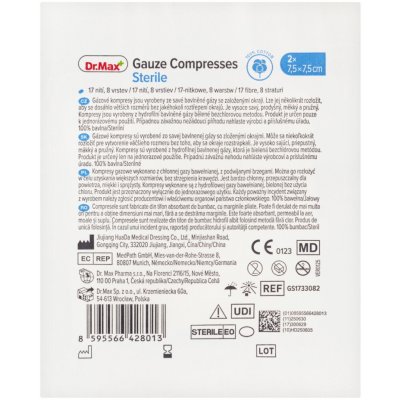 Dr.Max Gauze Compresses Sterile 7,5 x 7,5 cm 2 ks – Hledejceny.cz
