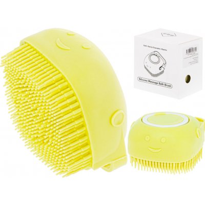 Silikonový kartáč s dávkovačem šamponu na mytí pro psy a kočky - žlutý
