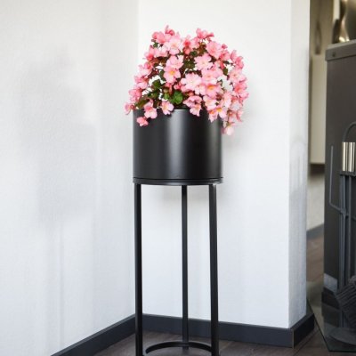 Vivanno květináč na vysokých nohách ELEVATE ROUND ocel výška 69 cm černý mat