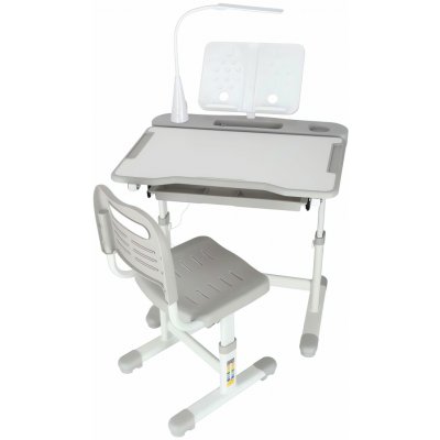 KIK KX2974 Nastavitelný dětský psací stůl s židlí a LED lampou, bílošedý – Sleviste.cz