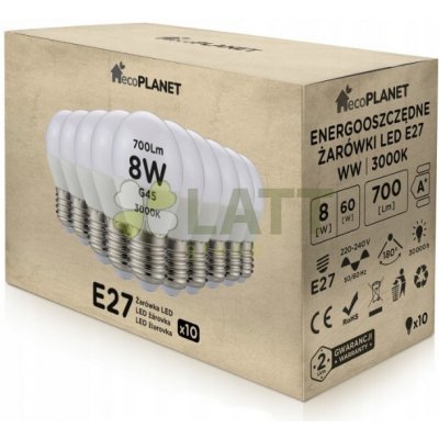 EcoPlanet 10x LED žárovka E27 G45 8W 700lm teplá bílá