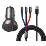 Baseus Digital Display set duálního adaptéru do automobilu 2* USB-A a opleteného kabelu 3v1 4,8A, TZCCBX-0G – Zbozi.Blesk.cz