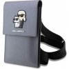 Pouzdro a kryt na mobilní telefon Pouzdro Karl Lagerfeld Saffiano Metal Logo NFT Wallet Phone Bag stříbrné
