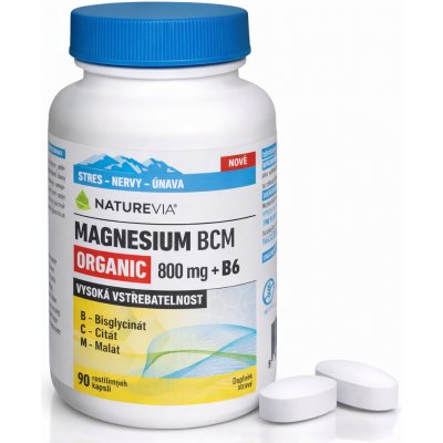 NatureVia Magnesium Organic BCM 800 mg +B6 180 kapslí – Hledejceny.cz