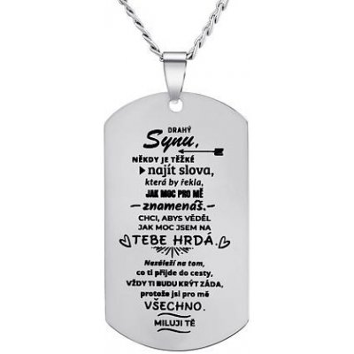 SILVEGO Přívěsek s řetízkem z chirurgické oceli dog tag pro syna s nápisem: Drahý synu RRC0384N – Zboží Mobilmania