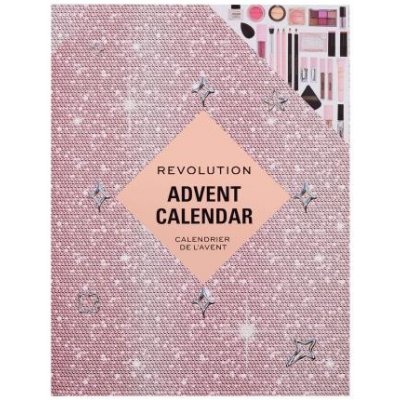 Makeup Revolution London Advent Calendar 2024 rtěnka 4 ks + lesk na rty 3 ks + tužka na rty 2 ks + maska na rty 1 ks + olej na rty 1 ks + štětec na oči 1 ks + mini paletka Reloaded 1 ks + tekuté stíny – Zboží Dáma