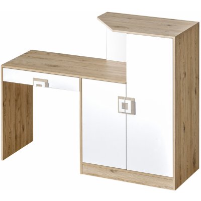 Minio, psací stůl 150 cm, psací stůl s policí Nimes světlý dub / bílá barva