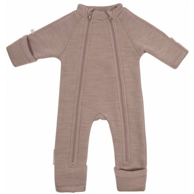 Merino overal bez kapuce s dvojitým zipem hnědý powder melange Smallstuff – Zboží Dáma
