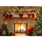 VINYLOVÉ FOTOGRAFICKÉ POZADÍ 2,1x1,5 m VÁNOCE VÁNOČNÍ KRB DÁRKY – Zboží Živě