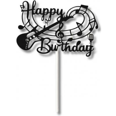 Dortisimo Zápich do dortu černý Happy Birthday hudebník – Zboží Dáma