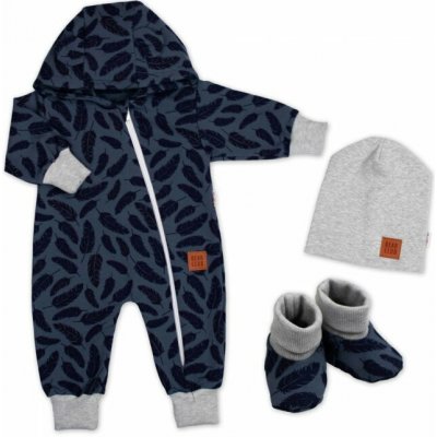 Rostoucí teplákový overal pro miminko čepice botky D Nature jeans pírka – Zboží Dáma