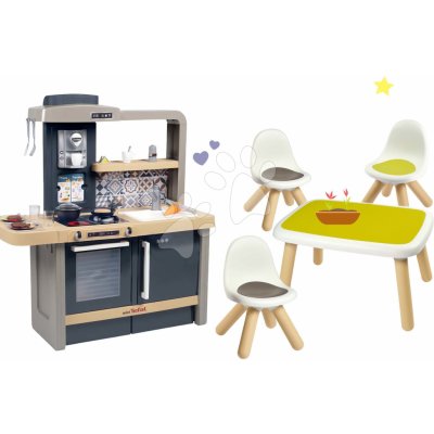 Smoby Set kuchyňka elektronická s nastavitelnou výškou Tefal Evolutive New Kitchen a stůl KidTable se 3 židlemi