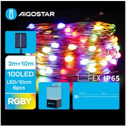Aigostar LED Solární vánoční řetěz 100xLED 8 funkcí 12m IP65 multicolor | AI0422