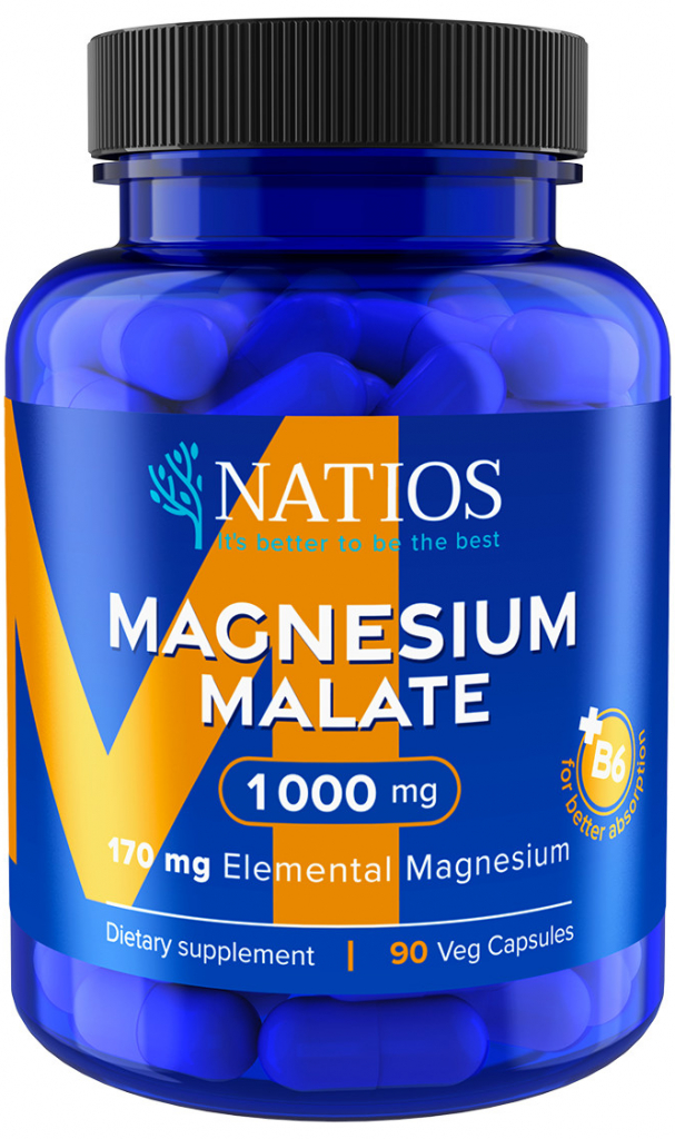Natios Magnesium Malate 1000 mg + B6 90 veg. kapslí elem. hořčík 170 mg