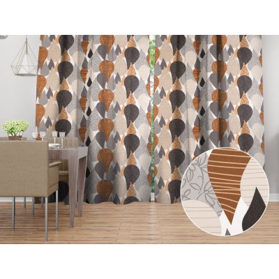 Biante Bavlněný závěs Sandra SA-507 Hnědo-šedé kapky s ornamenty 150x160 cm – Zboží Mobilmania