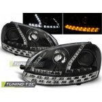 PŘEDNÍ SVĚTLOMETY, SVĚTLA, LAMPY VOLKSWAGEN GOLF 5, 2003-2009, LED DAYLIGHT, ČERNÉ BLACK S LED BLINKREM