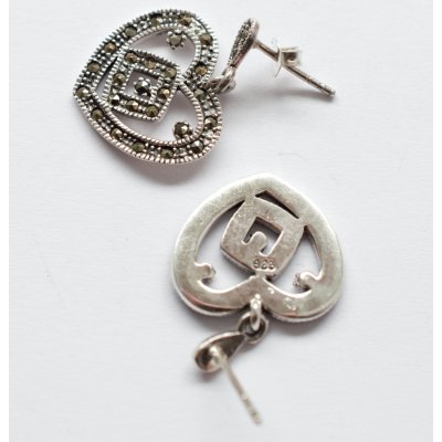 Náušnice Marcasite srdíčka AG 925/1000 AG 052 – Zboží Dáma