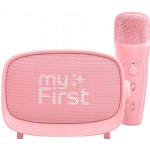 Reproduktor + Kondenzátorový Mikrofon Karaoke Bluetooth paměťová karta AUX Růžový – Zboží Mobilmania