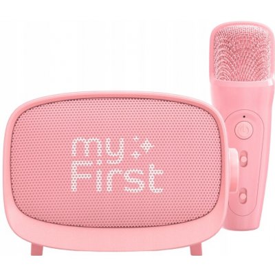 Reproduktor + Kondenzátorový Mikrofon Karaoke Bluetooth paměťová karta AUX Růžový – Zboží Mobilmania