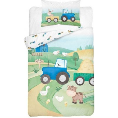 Detexpol Bambusové povlečení do postýlky Šťastná farma modrá 100 x 135 cm 40 x 60 cm – Zboží Dáma