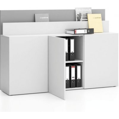 Plan Kancelářská přístavná skříňka ke stolu LAYERS, dlouhá, bílá / šedá – Zboží Mobilmania