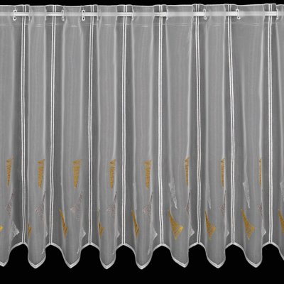 Mantis voálová vitrážová záclona 13665/6600 vyšívané žluté trojúhelníky, s bordurou, výška 45cm (v metráži) – Zboží Mobilmania