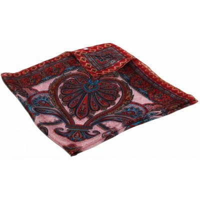 hedvábný šátek s potiskem s tmavě červenou a tyrkysovou – Zbozi.Blesk.cz
