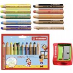 STABILO Barevná pastelka Woody 3v1 pastelka vodovka voskovka Pouzdro 10ks + ořezávátko – Hledejceny.cz