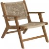 Zahradní židle a křeslo Kave Home Tmavě hnědé dřevěné zahradní křeslo LaForma Geralda s pleteným béžovým sedákem