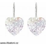 Swarovski Elements Heart krystal stříbrné náušnice visací bílé duhové srdce srdíčka 31012.2 Crystal White Patina – Sleviste.cz
