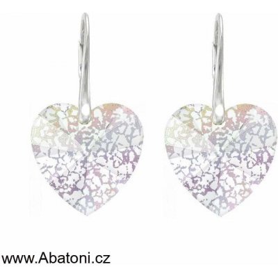 Swarovski Elements Heart krystal stříbrné náušnice visací bílé duhové srdce srdíčka 31012.2 Crystal White Patina – Sleviste.cz