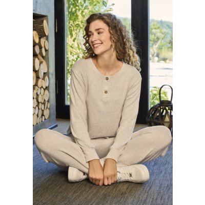 Dámské luxusní hřejivé béžové pružné s knoflíky u krku 1TB0093 béžová L – Zboží Dáma