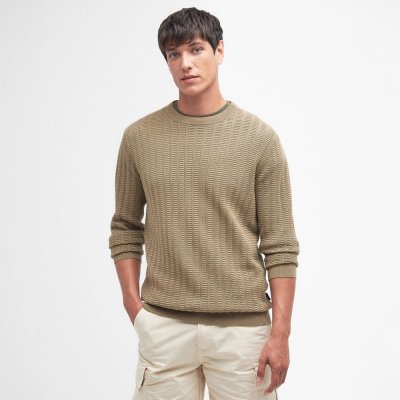 Barbour bavlněný texturovaný svetr Cathil Crew Neck Jumper Military brown