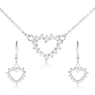 Šperky eshop set ze stříbra náhrdelník a visací náušnice zirkonový obrys srdce T19.17