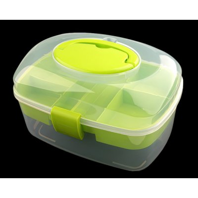 Stoklasa plastový box / kufřík na šití 780629, patrový, transparentní, zelený 27 x 20 x 16cm