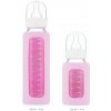 Láhev a nápitka EcoViking Kojenecká lahev skleněná úzká silikonový obal růžová 120 ml