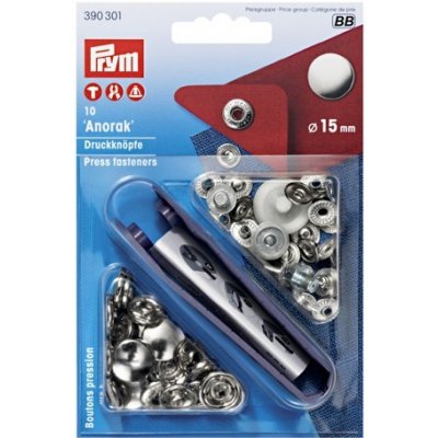 PRYM Knoflík stiskací ANORAK 15 mm - stříbrný – Sleviste.cz